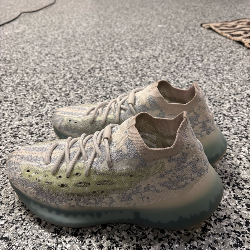 Adidas Yeezy Knit Sneakers in Cream and Green